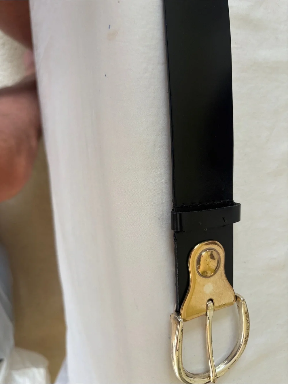 Michael Kors Black Leather Belt with Gold & Silver-Tone Buckle
